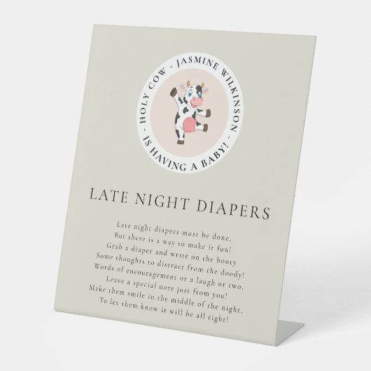 聖い牛モノグラム夜遅くのおむつ赤ちゃんシャワー 台座サイン (正面)
