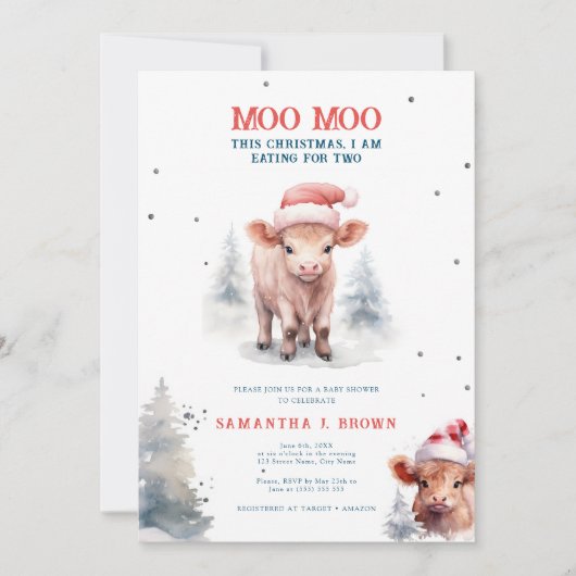 聖い牛高地の牛の冬エレガントの赤ちゃんシャワー 招待状 (正面)