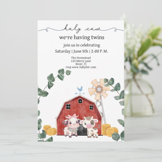 聖い牛、私たちは双子の赤ちゃんシャワーを持っている 招待状 (スタンド正面)