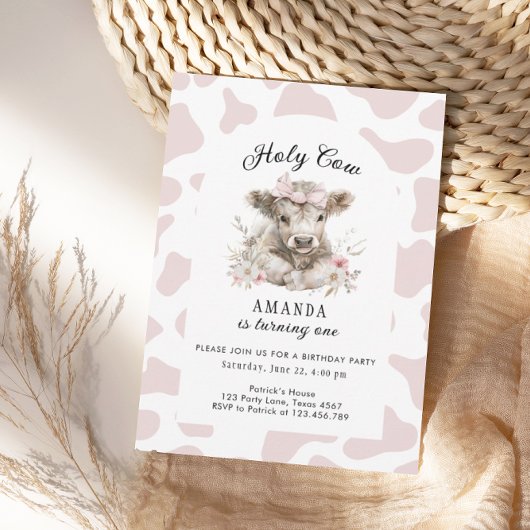 聖い牛i'mワンカウガール1歳の誕生日招待状 招待状