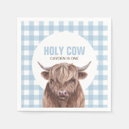 聖い牛i'mワンブループレイド誕生日紙プレート スタンダードカクテルナプキン