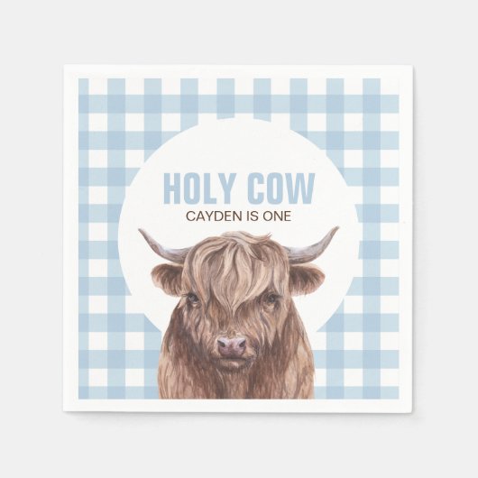 聖い牛i'mワンブループレイド誕生日紙プレート スタンダードカクテルナプキン (正面)
