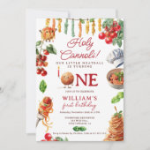 聖おもしろいカノリ小さなミートボール1歳の誕生日 招待状 (正面)