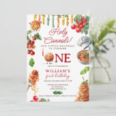 聖おもしろいカノリ小さなミートボール1歳の誕生日 招待状 (スタンド正面)