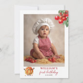 聖おもしろいカノリ小さなミートボール1歳の誕生日 招待状 (裏面)