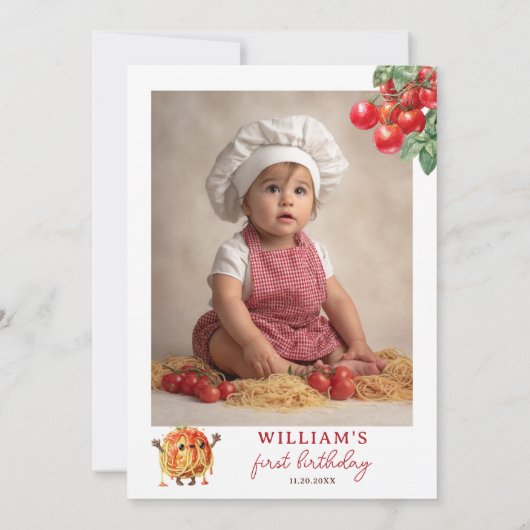 聖おもしろいカノリ小さなミートボール1歳の誕生日 招待状 (裏面)