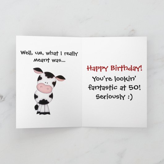 聖おもしろい牛あなたは50ユーモアのある誕生日 カード (内部)