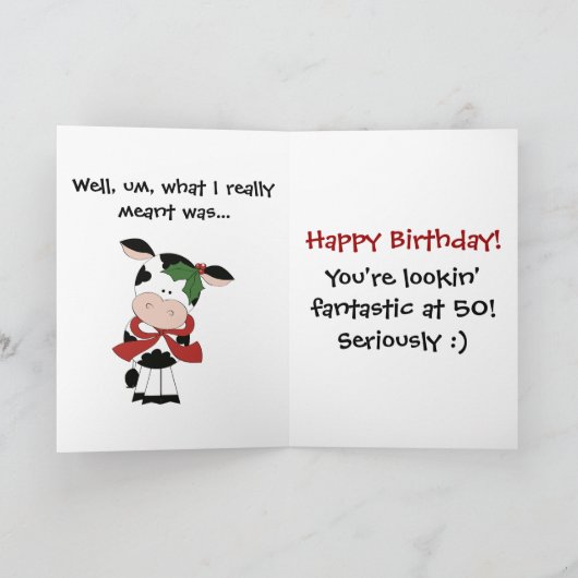 聖おもしろい牛あなたは50ユーモアのクリスマス誕生日 シーズンカード (内部)
