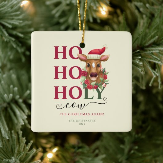 聖おもしろい牛のクリスマス写真 セラミックオーナメント (ツリー)