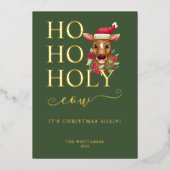 聖おもしろい牛のクリスマス写真 箔シーズンカード (正面)