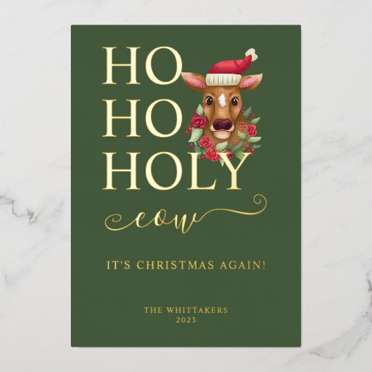 聖おもしろい牛のクリスマス写真 箔シーズンカード (正面)