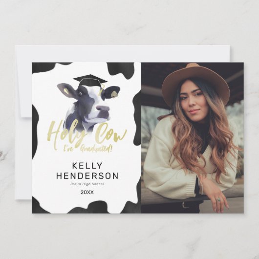 聖おもしろい牛の写真卒業発表 招待状 (正面)