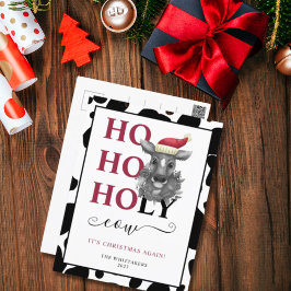 聖おもしろい牛の牛革パターンのクリスマス シーズンポストカード