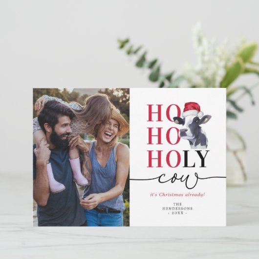 聖おもしろい牛クリスマスフォトホリデーカード シーズンカード (スタンド正面)