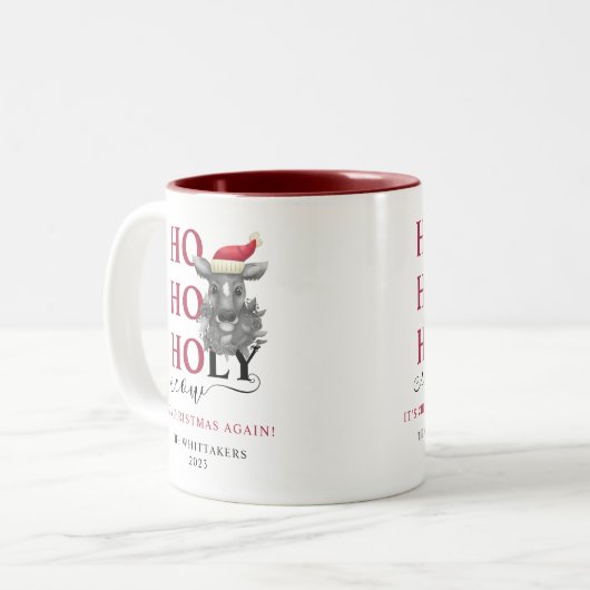 聖おもしろい牛クリスマス ツートーンマグカップ (正面左)