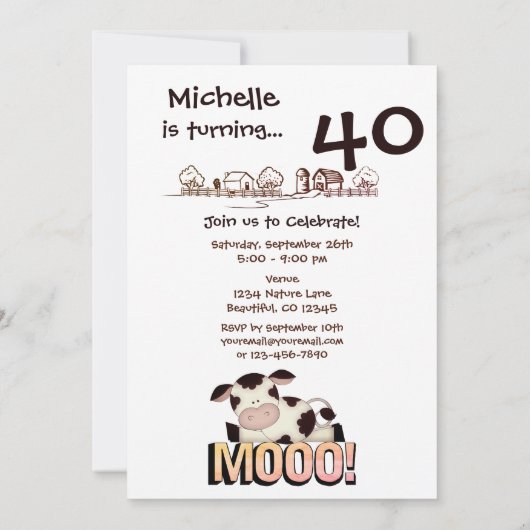 聖おもしろい牛農園ユーモアのある40歳の誕生日パーティー 招待状 (裏面)