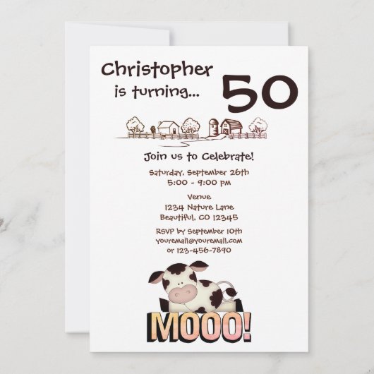 聖おもしろい牛農園50歳ユーモアのある誕生日パーティー 招待状 (裏面)