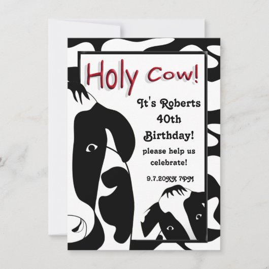聖おもしろい牛40歳の誕生日パーティー招待状 招待状 (正面)
