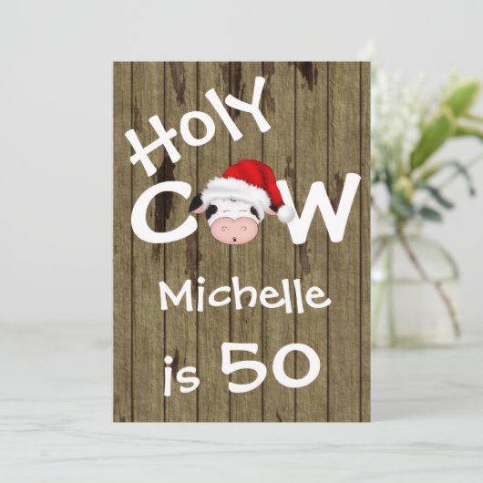 聖おもしろい牛50thクリスマス誕生日招待状 招待状 (スタンド正面)