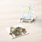 聖すてきニックとクリスマスツリー スクエアペーパーコースター (インサイチュ)