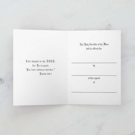 聖なるイエスにフローラを捧げるカトリックの大衆ハート シーズンカード (内部)