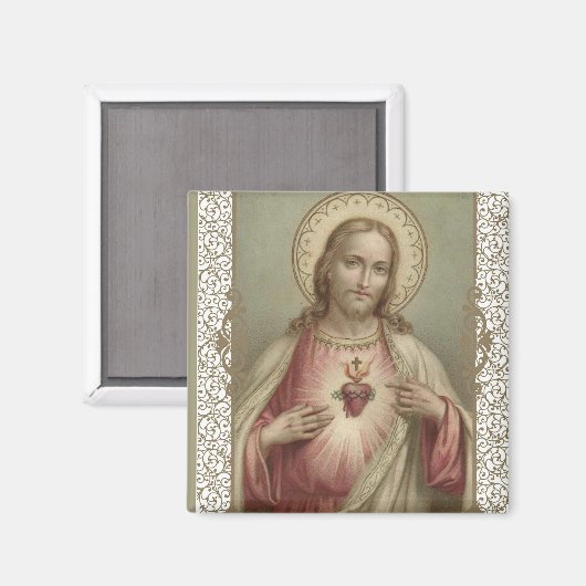 聖なるイエスのハートの装飾縁ど付き マグネット (正面/裏面)