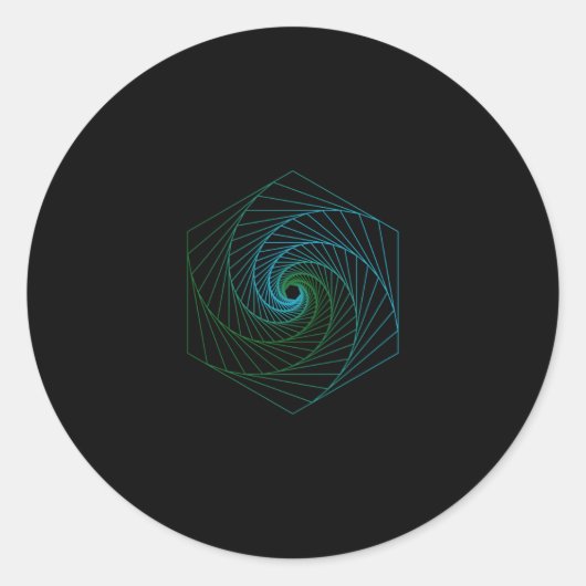 聖なるジオメトリ – ラインアートブルーとグリーン ラウンドシール (正面)