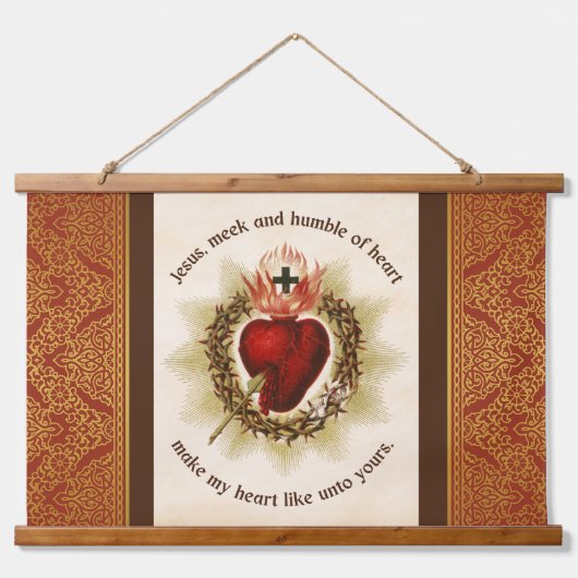 聖なるハートと金ゴールド詳細 吊り下げ型タペストリー (正面)