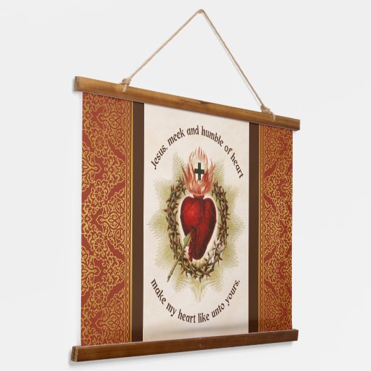 聖なるハートと金ゴールド詳細 吊り下げ型タペストリー (傾斜あり)