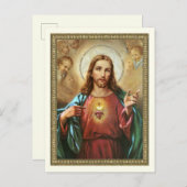 聖なるハートのイエスの宗教ヴィンテージ ポストカード (正面/裏面)