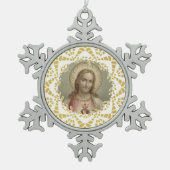 聖なるハートのイエスの金ゴールド スノーフレークピューターオーナメント (正面)