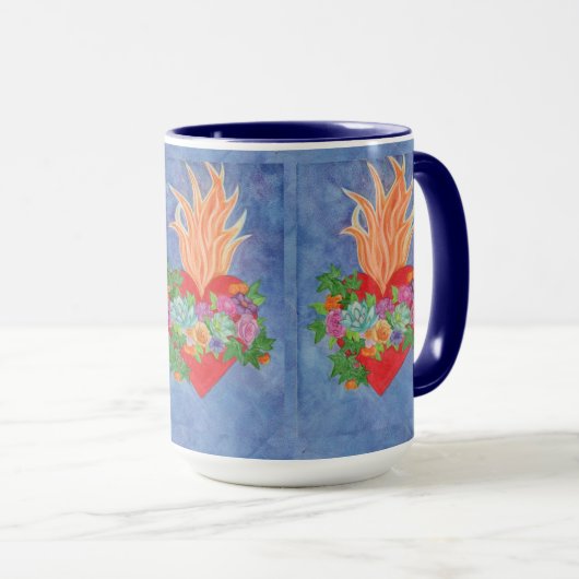 聖なるハートのイエズスの水彩青い贈り物 マグカップ (正面右)