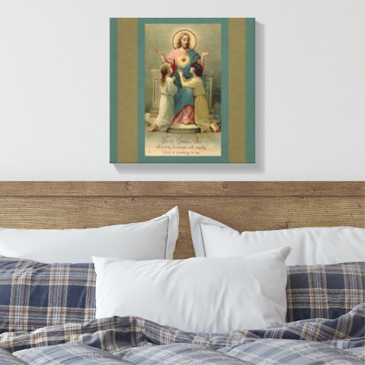 聖なるハートイエスの子供たちが彼の足にひざまずく キャンバスプリント (インサイチュ (寝室))