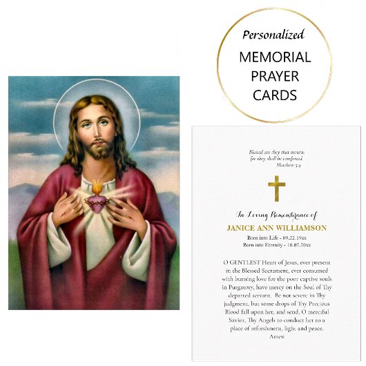 聖なるハートイエスキリスト記念祈りの言葉カード プレイスカード