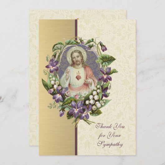 聖なるハートイエス·カトリック弔意ありがとう サンキューカード (正面/裏面)