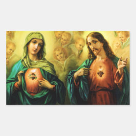 聖なるハートイエス&汚れたハートメアリーステッカー 長方形シール