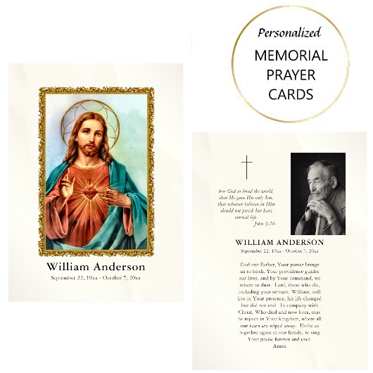 聖なるハートイエズス写真葬式祈りの言葉カード プレイスカード