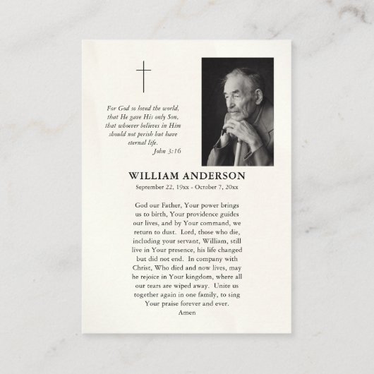 聖なるハートイエズス写真葬式祈りの言葉カード プレイスカード (裏面)