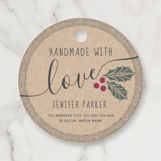 聖なるベリーで手作りされたダンボールのスクリプト フェイバータグ (正面)