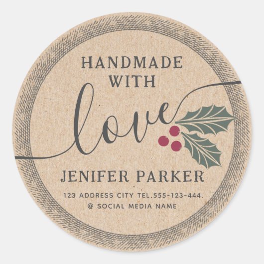 聖なるベリーで手作りされたダンボールのスクリプト ラウンドシール (正面)