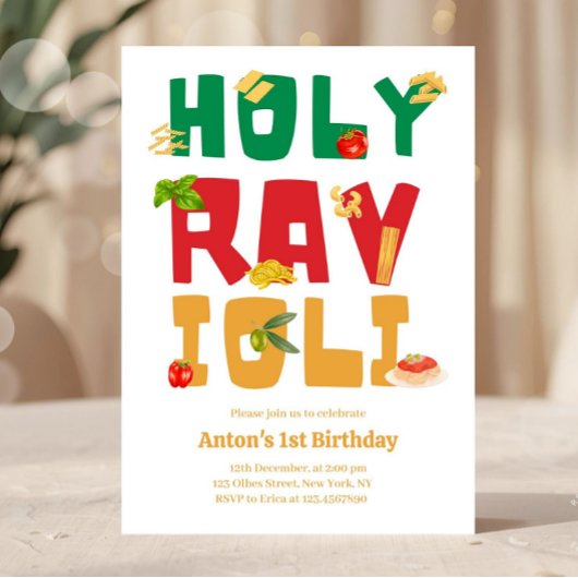 聖なるラビオリ イタリアンパスタのテーマ バースデー 招待状