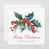 聖なる夜に家族と共にホーリーとベリーを飾る シーズンカード (正面/裏面)