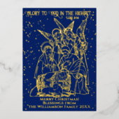 聖なる夜のクリスマス出生シーン聖書の聖句 箔シーズンカード (正面)