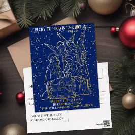 聖なる夜のクリスマス出生シーン聖書の聖句 箔シーズンポストカード