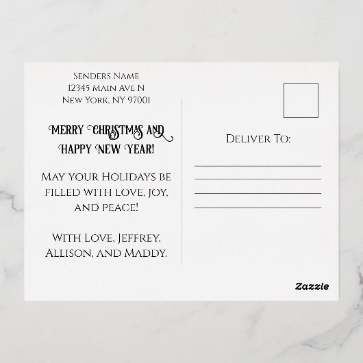 聖なる夜のクリスマス出生シーン聖書の聖句 箔シーズンポストカード (裏面)