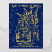 聖なる夜のクリスマス出生シーン聖書の聖句 箔シーズンポストカード (正面)