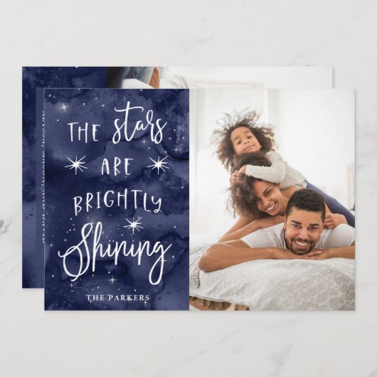 聖なる夜 | あなたの写真と共にクリスマスの星を シーズンカード (正面/裏面)