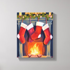 聖なる夜 | クリスマス ストッキング 水彩画 キャンバスプリント