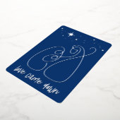 聖なる家族のミニマルクリスマスラインアートブルー 箔シーズンカード (回転した状態)