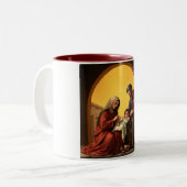 聖なる家族，ベビーイエスメアリーとジョセフコーヒーマグ ツートーンマグカップ (正面左)
